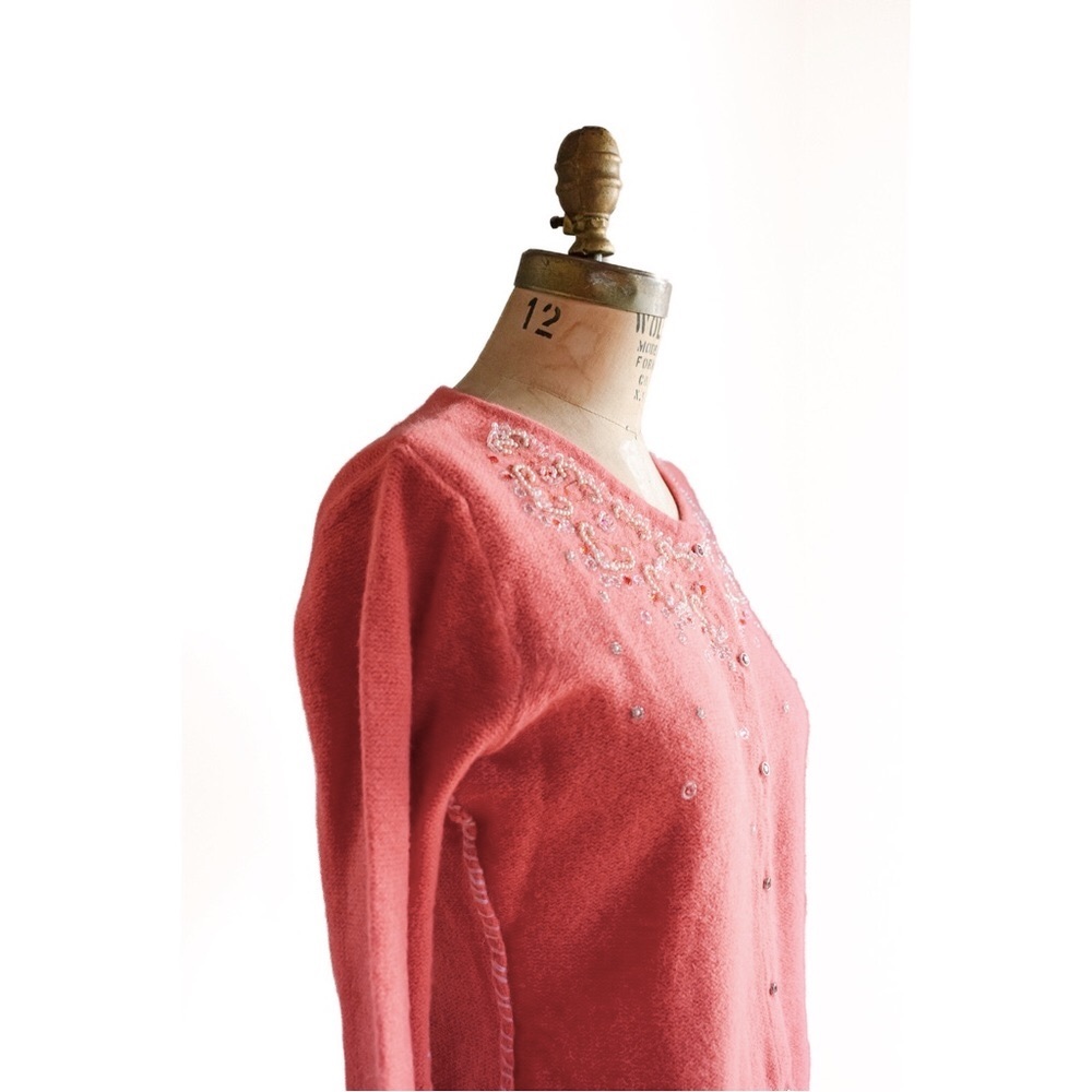 Vintage Free People Coral Wool & Angora Sweater with Beadwork Embroidery - Picture 7 of 14
